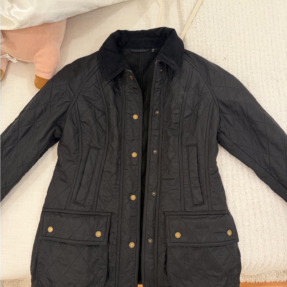 Barbour Black Quilted Utility Jacket with Cord Collar